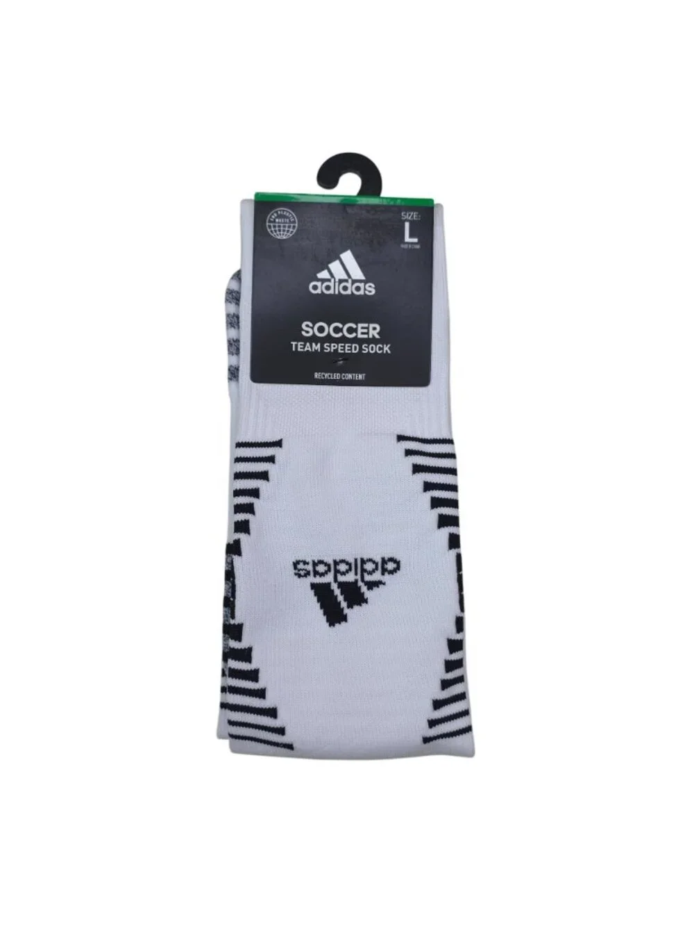 Adidas Team Speed Soccer Socks Large White & Black Aeroready Recycled Content